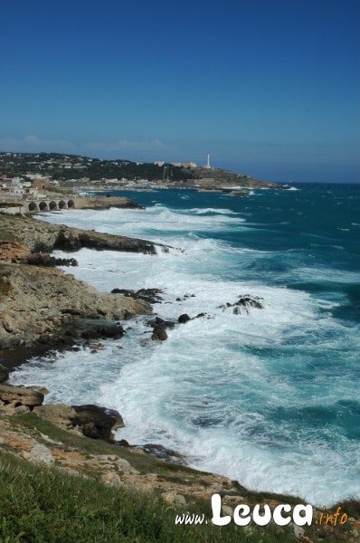 Vista Panoramica da Punta RIstola con il mare in tempesta a Santa Maria di Leuca